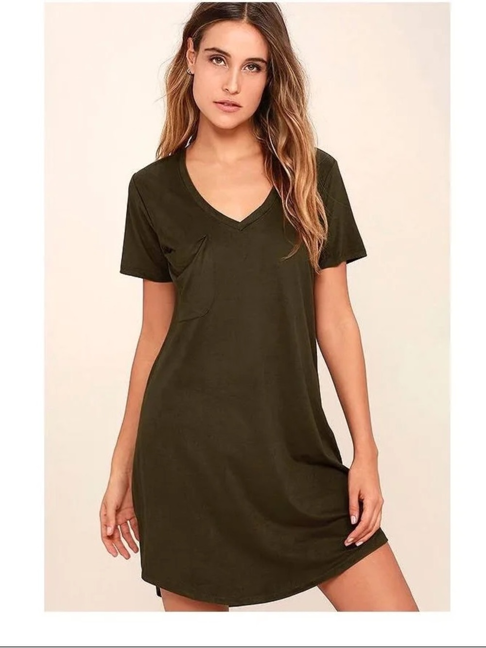 Olive V-Neck Pocket Mini Dress